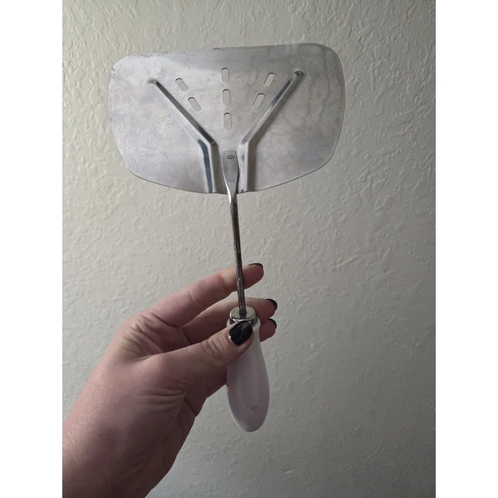 Vintage Foley‎ Slotted Spatula , Flipper, Or Turner With White Handle